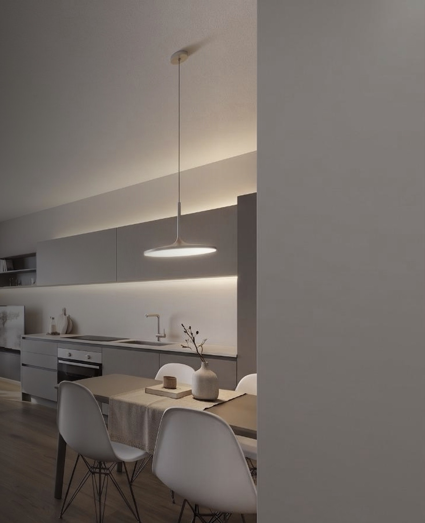 Rendering della cucina di un appartamento di Via Timavo 3